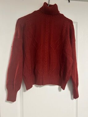 Turtleneck Cable Knit Sweater - Red
